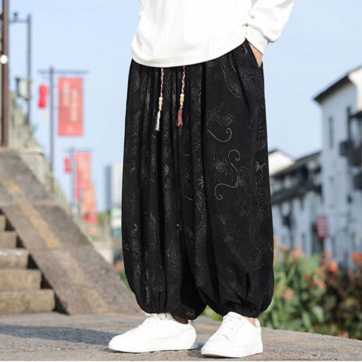 Giacca e pantaloni casual in velluto a coste di cotone da uomo con tasche, motivo drago , Buddha Stones