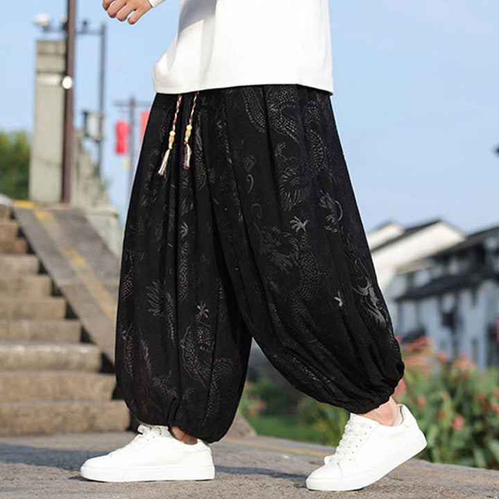 Pantaloni casual da uomo in cotone tinta unita con tasche e motivo a drago Buddha Stones - Nero - US/UK/AU46, EU56 (5XL) - image 10