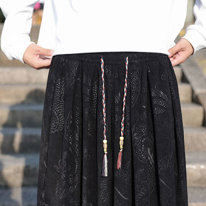 Giacca e pantaloni casual in velluto a coste di cotone da uomo con tasche, motivo drago , Buddha Stones