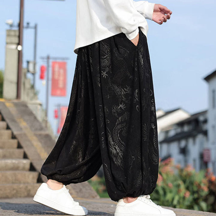 Pantaloni casual da uomo in cotone tinta unita con tasche e motivo a drago Buddha Stones - image 12