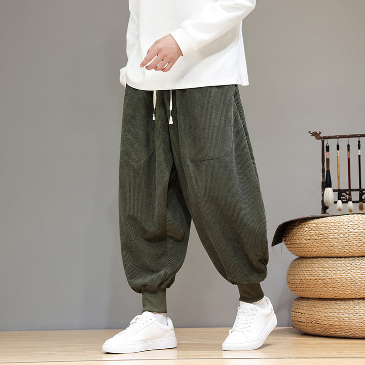 Pantaloni harem da uomo in cotone casual semplice Buddha Stones con tasche