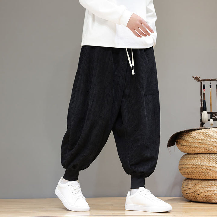 Pantaloni harem da uomo in cotone casual semplice Buddha Stones con tasche - Nero - US/UK/AU46, EU56 (5XL) - image 8