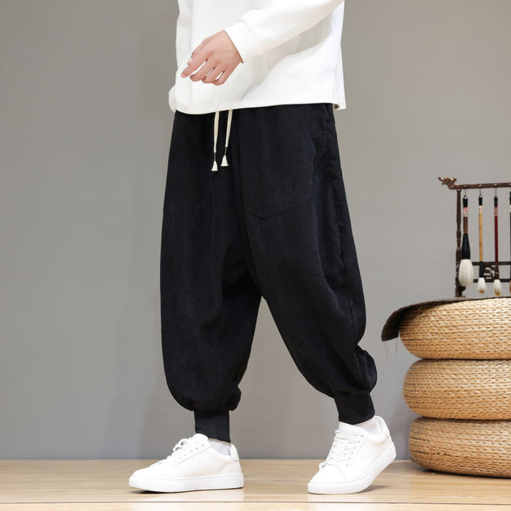 Pantaloni harem da uomo in cotone casual semplice Buddha Stones con tasche
