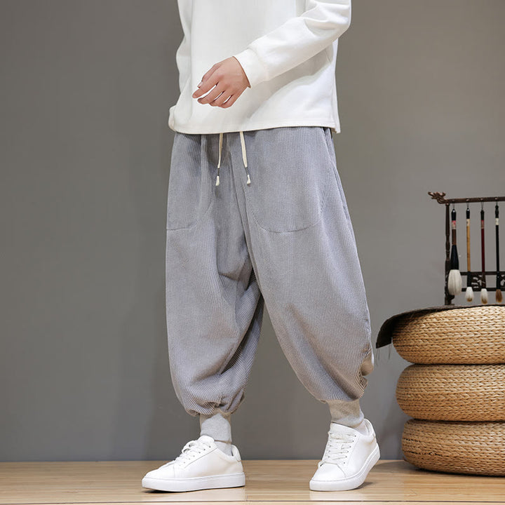 Pantaloni harem da uomo in cotone casual semplice Buddha Stones con tasche - Grigio - US/UK/AU46, EU56 (5XL) - image 0
