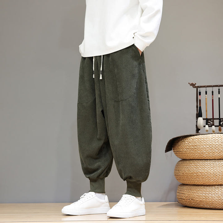 Pantaloni harem da uomo in cotone casual semplice Buddha Stones con tasche
