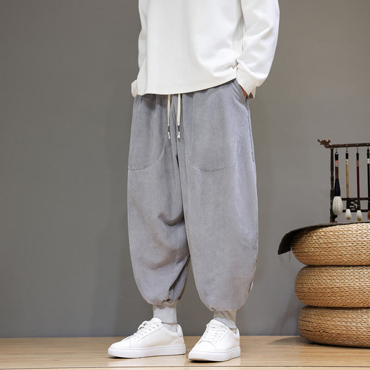 Pantaloni harem da uomo in cotone casual semplice Buddha Stones con tasche