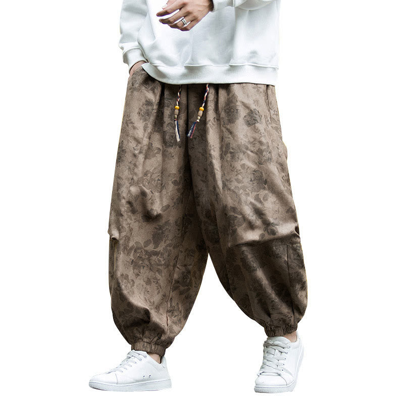 Pantaloni da uomo in velluto a coste di cotone casual con fiori Buddha Stones e grandi tasche - image 15