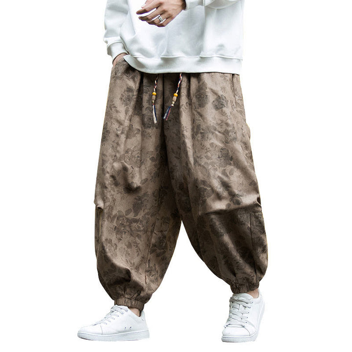 Pantaloni da uomo in velluto a coste di cotone casual con fiori Buddha Stones e grandi tasche - image 15