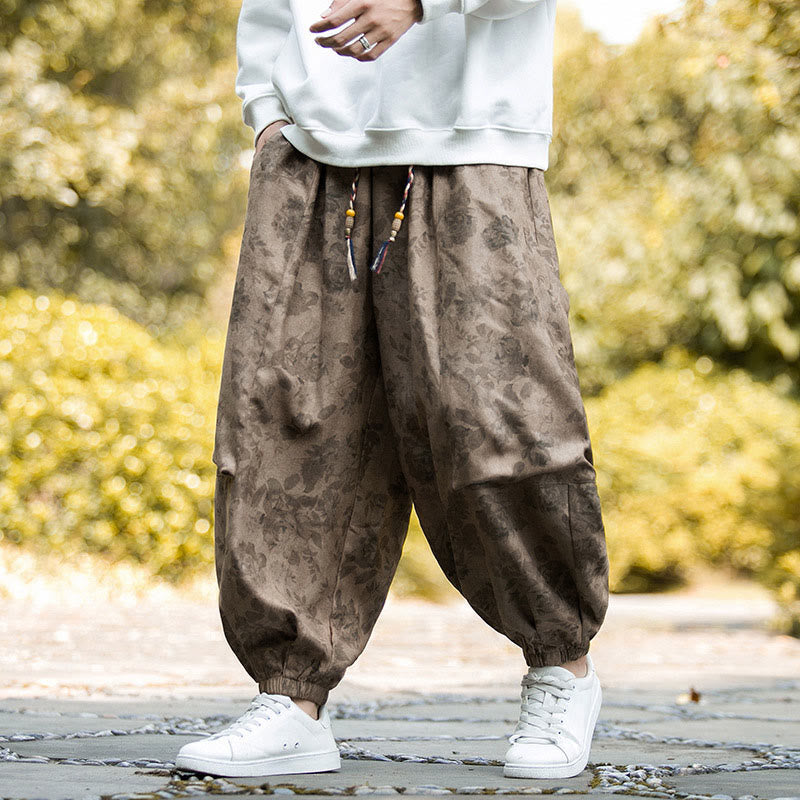 Pantaloni da uomo in velluto a coste di cotone casual con fiori Buddha Stones e grandi tasche - image 1