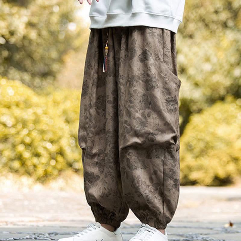 Pantaloni da uomo in velluto a coste di cotone casual con fiori Buddha Stones e grandi tasche - image 7