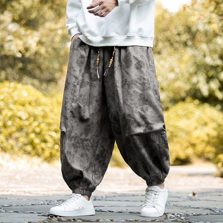 Pantaloni da uomo in velluto a coste di cotone casual con fiori Buddha Stones e grandi tasche - image 16