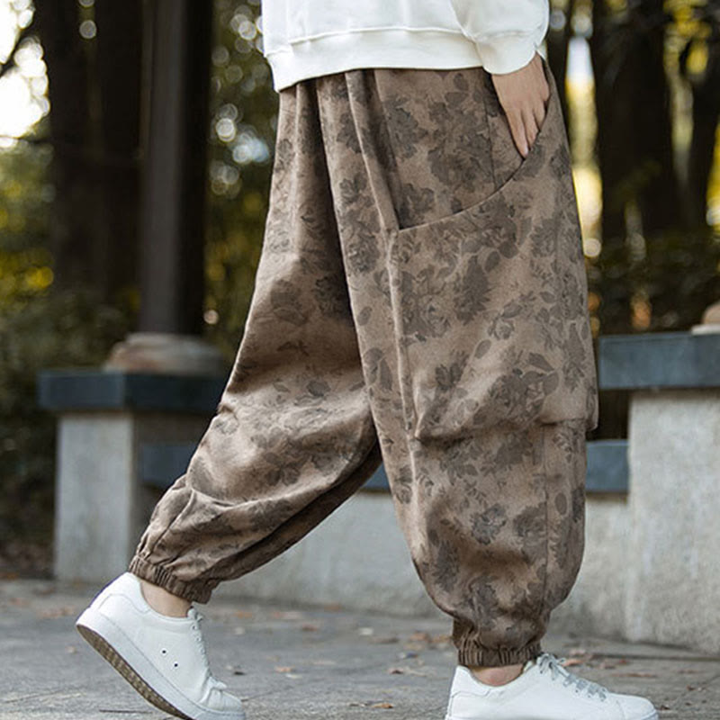 Pantaloni da uomo in velluto a coste di cotone casual con fiori Buddha Stones e grandi tasche - image 3