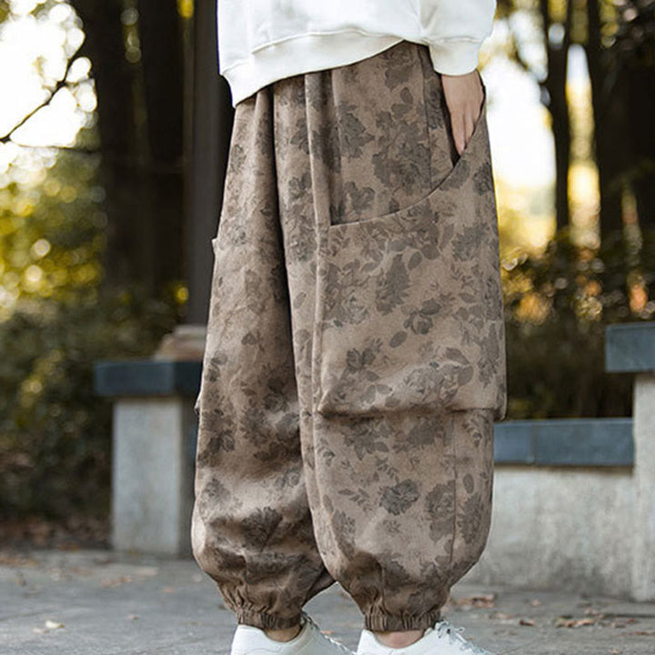 Pantaloni da uomo in velluto a coste di cotone casual con fiori Buddha Stones e grandi tasche - image 6