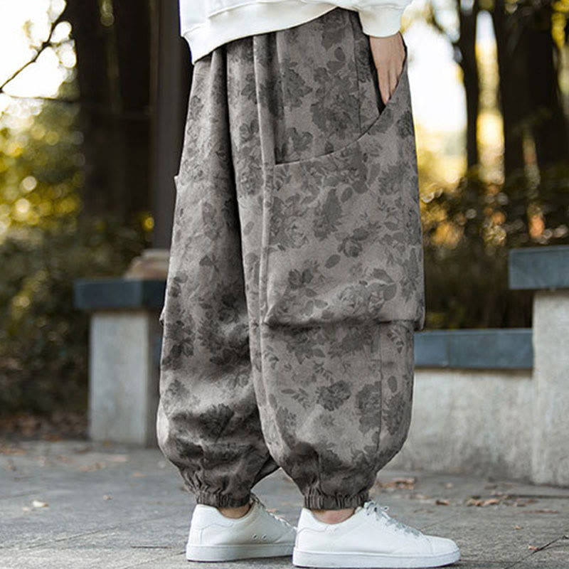 Pantaloni da uomo in velluto a coste di cotone casual con fiori Buddha Stones e grandi tasche - image 19