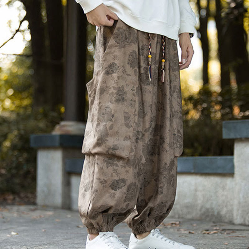 Pantaloni da uomo in velluto a coste di cotone casual con fiori Buddha Stones e grandi tasche - image 4