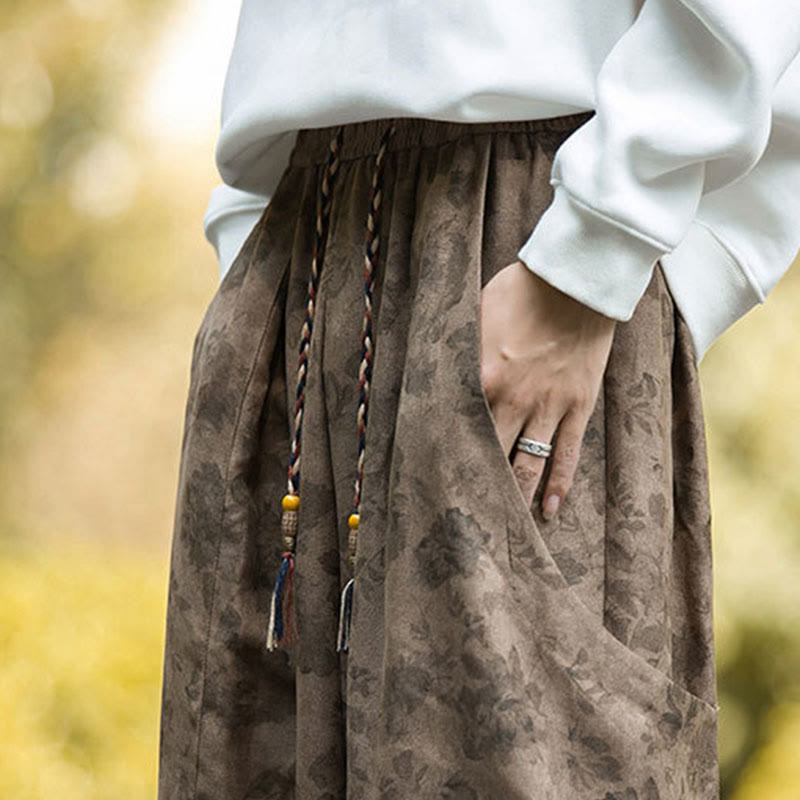 Pantaloni da uomo in velluto a coste di cotone casual con fiori Buddha Stones e grandi tasche - image 10