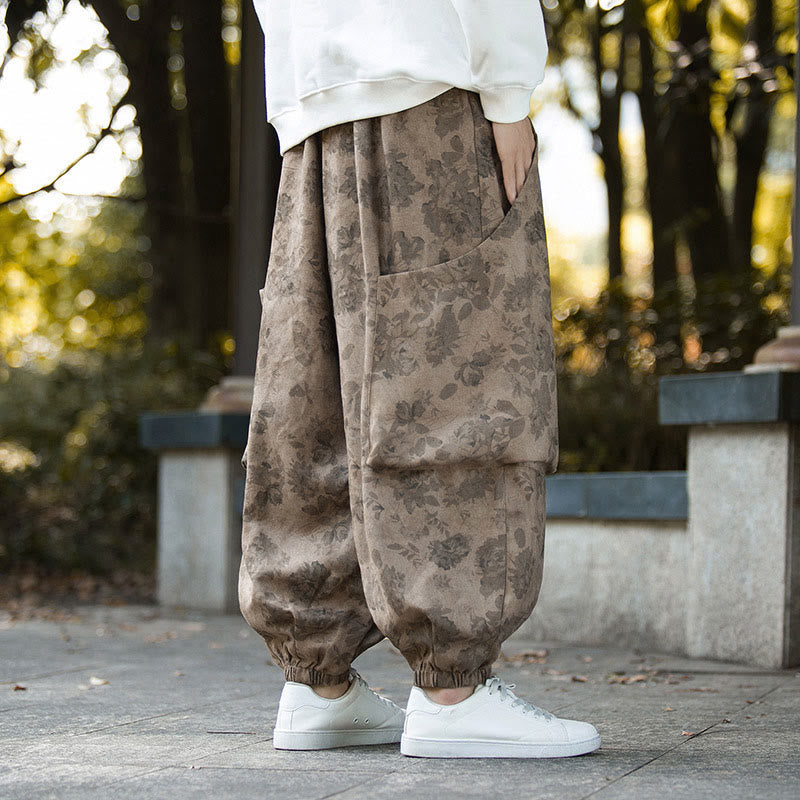 Pantaloni da uomo in velluto a coste di cotone casual con fiori Buddha Stones e grandi tasche - image 5