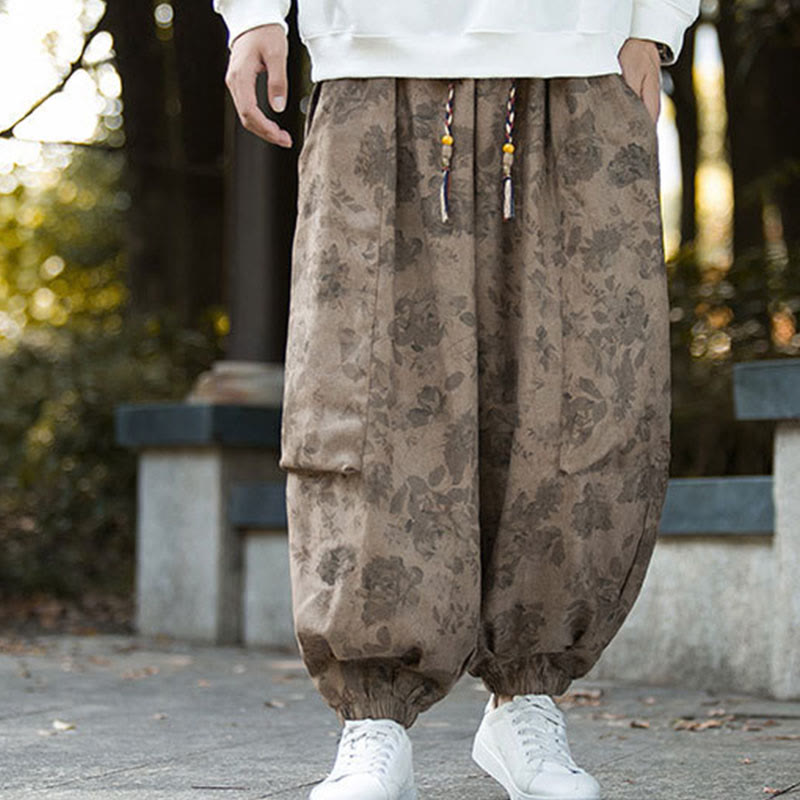Pantaloni da uomo in velluto a coste di cotone casual con fiori Buddha Stones e grandi tasche - image 9