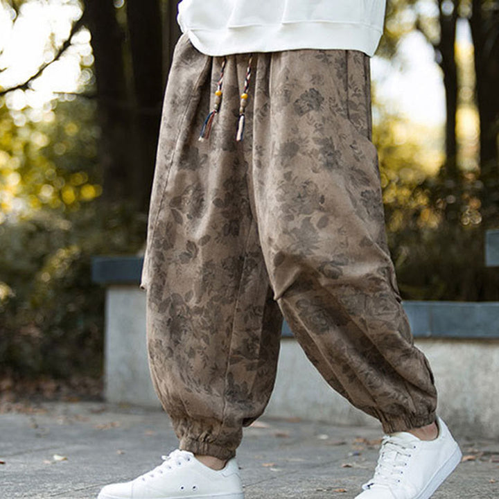 Pantaloni da uomo in velluto a coste di cotone casual con fiori Buddha Stones e grandi tasche - image 2