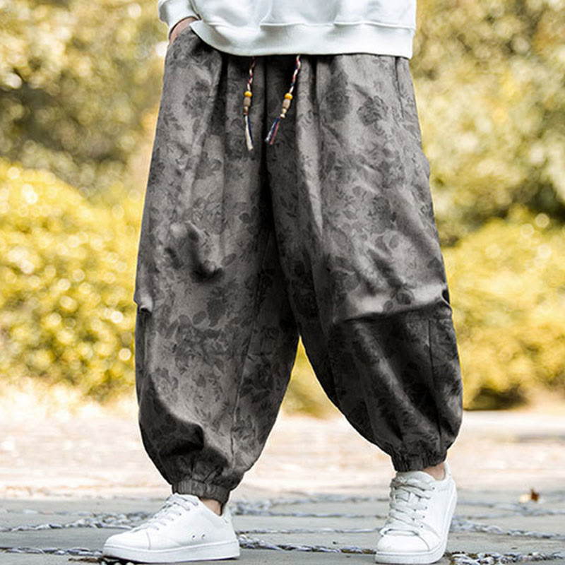 Pantaloni da uomo in velluto a coste di cotone casual con fiori Buddha Stones e grandi tasche - Grigio tenue - US/UK/AU46, EU56 (5XL) - image 15