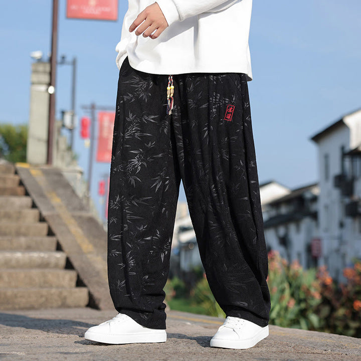 Pantaloni da uomo casual in cotone con tasche, ricamati con Buddha Stones - Nero - US/UK/AU46, EU56 (5XL) - image 0