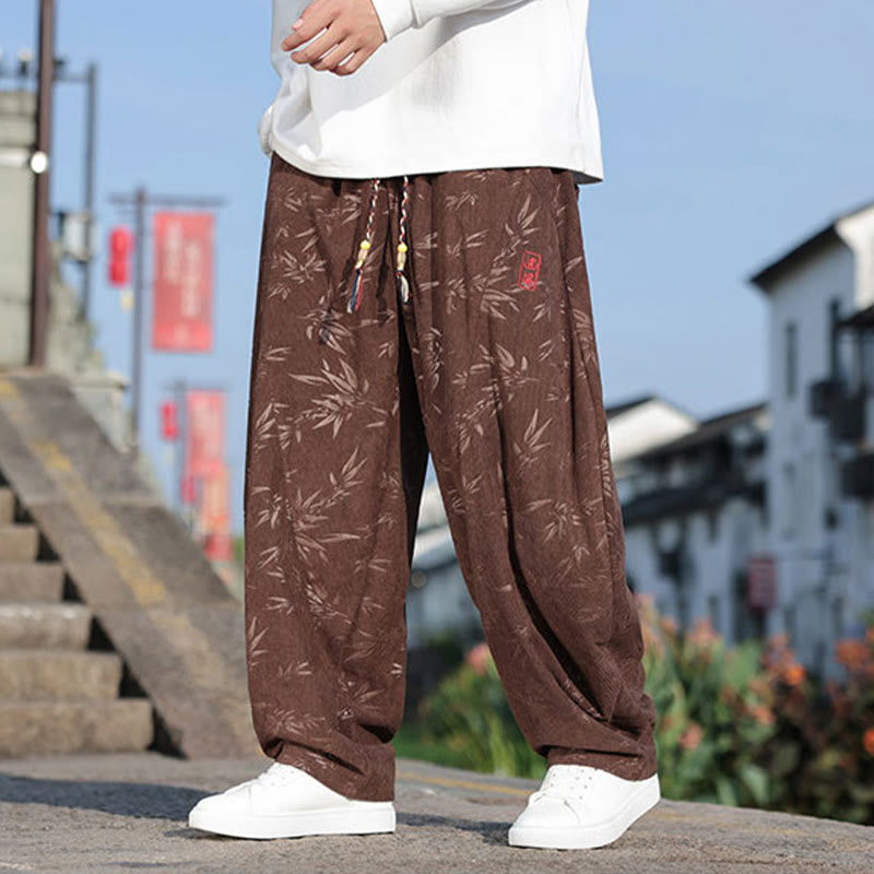 Pantaloni da uomo casual in cotone con tasche, ricamati con Buddha Stones - Marrone sella - US/UK/AU46, EU56 (5XL) - image 13