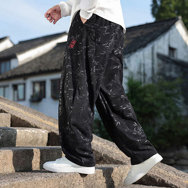 Pantaloni da uomo casual in cotone con tasche, ricamati con Buddha Stones - image 3