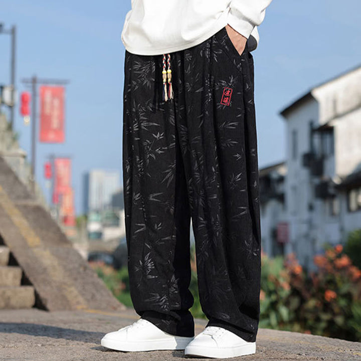 Pantaloni da uomo casual in cotone con tasche, ricamati con Buddha Stones - image 4