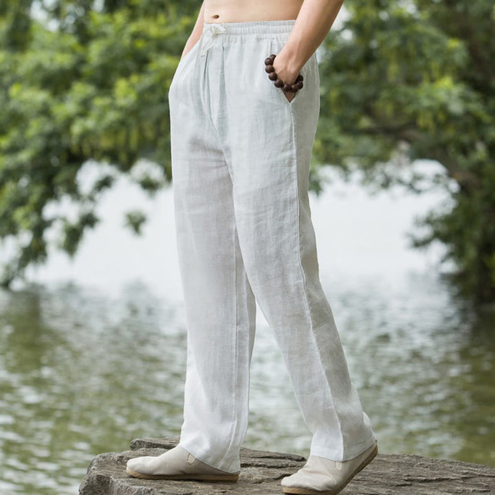 Pantaloni larghi da uomo in cotone tinta unita Buddha Stones con tasche - Bianco - US/UK/AU50, EU60 (5XL) - image 15