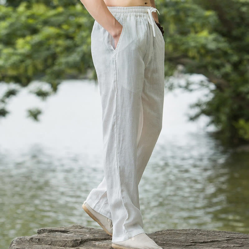 Pantaloni larghi da uomo in cotone tinta unita Buddha Stones con tasche - image 15