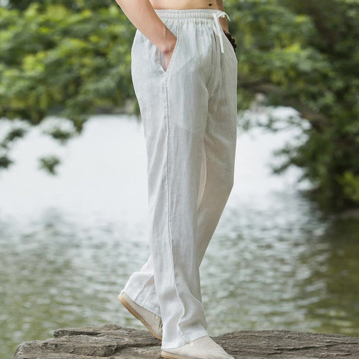 Pantaloni larghi da uomo in cotone tinta unita Buddha Stones con tasche - image 15