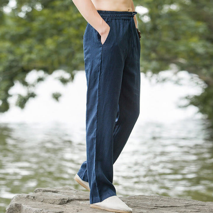 Pantaloni larghi da uomo in cotone tinta unita Buddha Stones con tasche - image 7