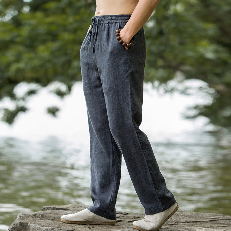 Pantaloni larghi da uomo in cotone tinta unita Buddha Stones con tasche - image 12