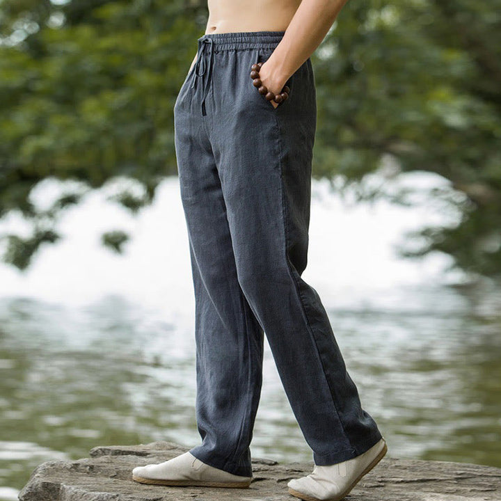 Pantaloni larghi da uomo in cotone tinta unita Buddha Stones con tasche - image 12