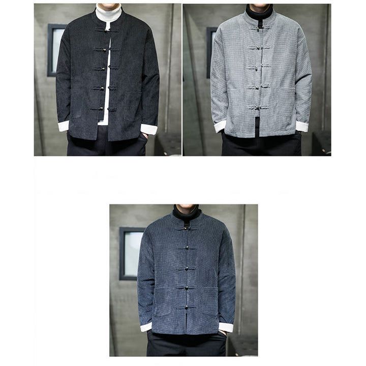 Buddha Stones Tinta Unita Rana-bottoni Cotone Uomo Giacca Camicia Abbigliamento - image 17