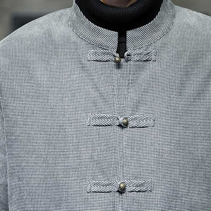 Buddha Stones Tinta Unita Rana-bottoni Cotone Uomo Giacca Camicia Abbigliamento