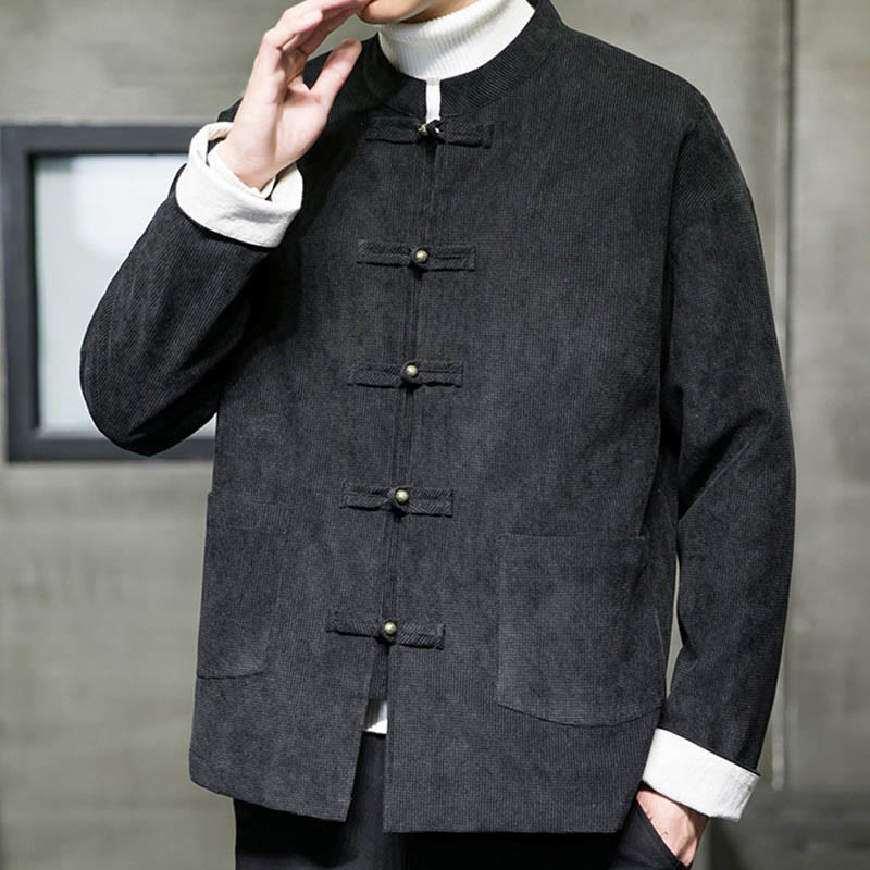 Buddha Stones Tinta Unita Rana-bottoni Cotone Uomo Giacca Camicia Abbigliamento - image 3