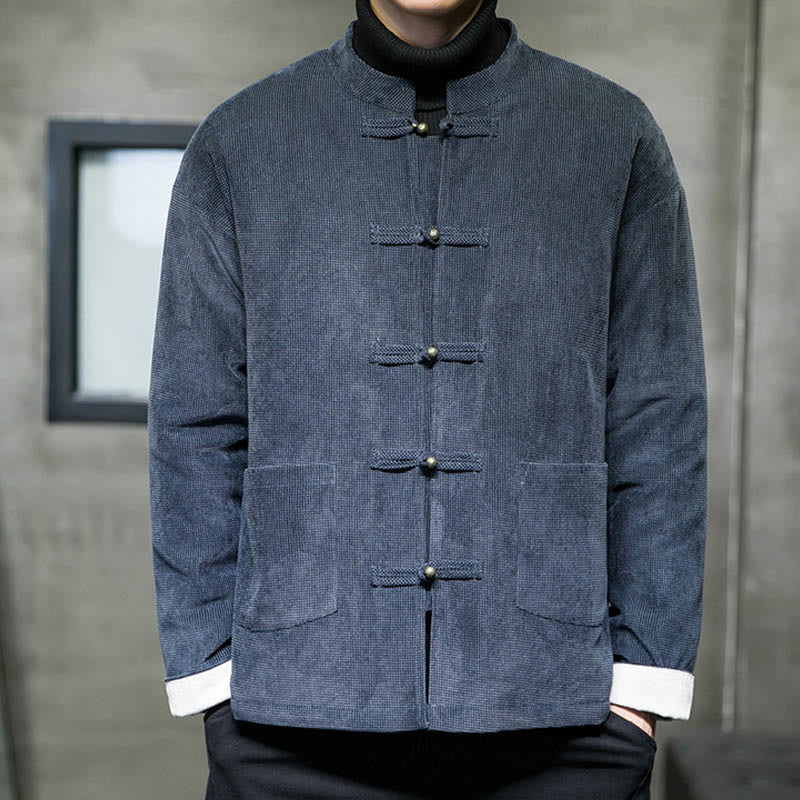 Buddha Stones Tinta Unita Rana-bottoni Cotone Uomo Giacca Camicia Abbigliamento - image 15