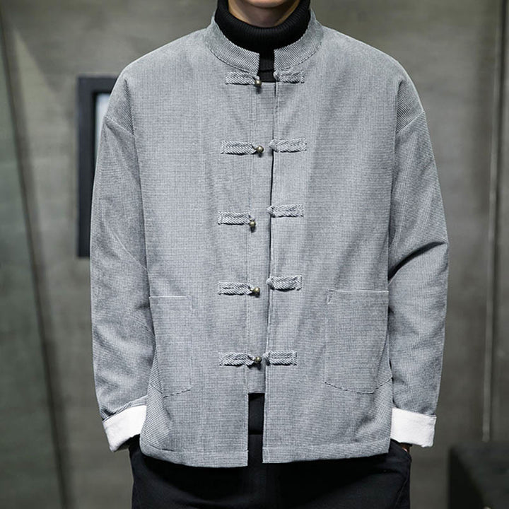 Buddha Stones Tinta Unita Rana-bottoni Cotone Uomo Giacca Camicia Abbigliamento - Grigio - US/UK/AU46, EU56 (5XL) - image 17