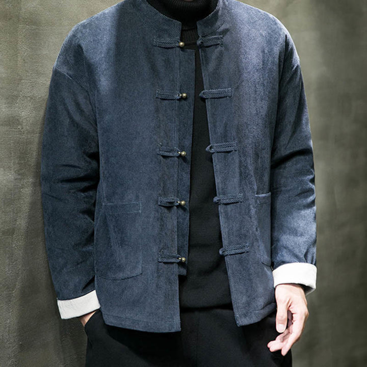 Buddha Stones Tinta Unita Rana-bottoni Cotone Uomo Giacca Camicia Abbigliamento - SteelBlue - US/UK/AU46, EU56 (5XL) - image 9