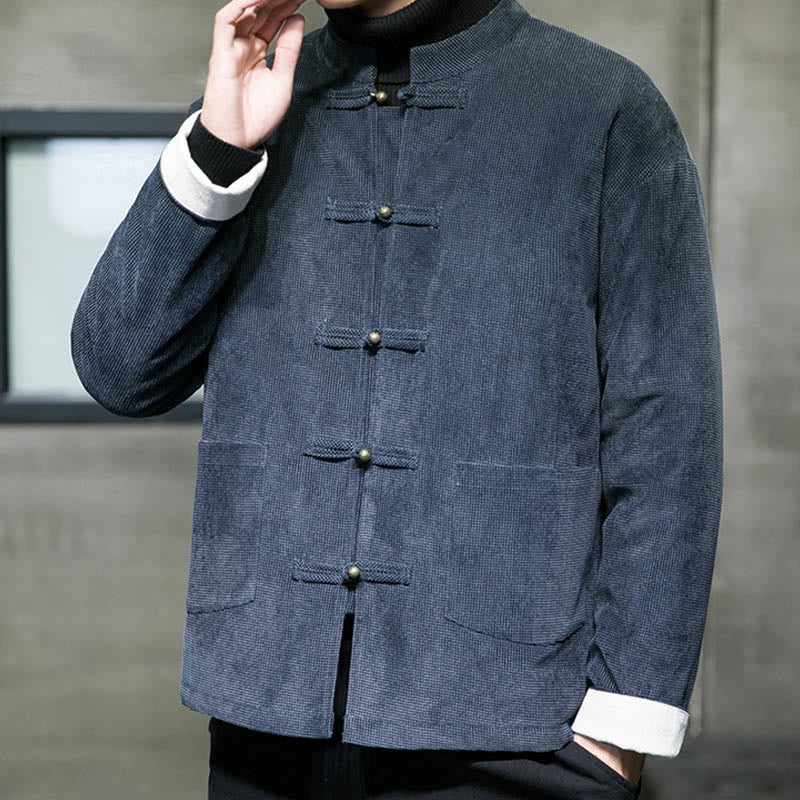 Buddha Stones Tinta Unita Rana-bottoni Cotone Uomo Giacca Camicia Abbigliamento - image 12