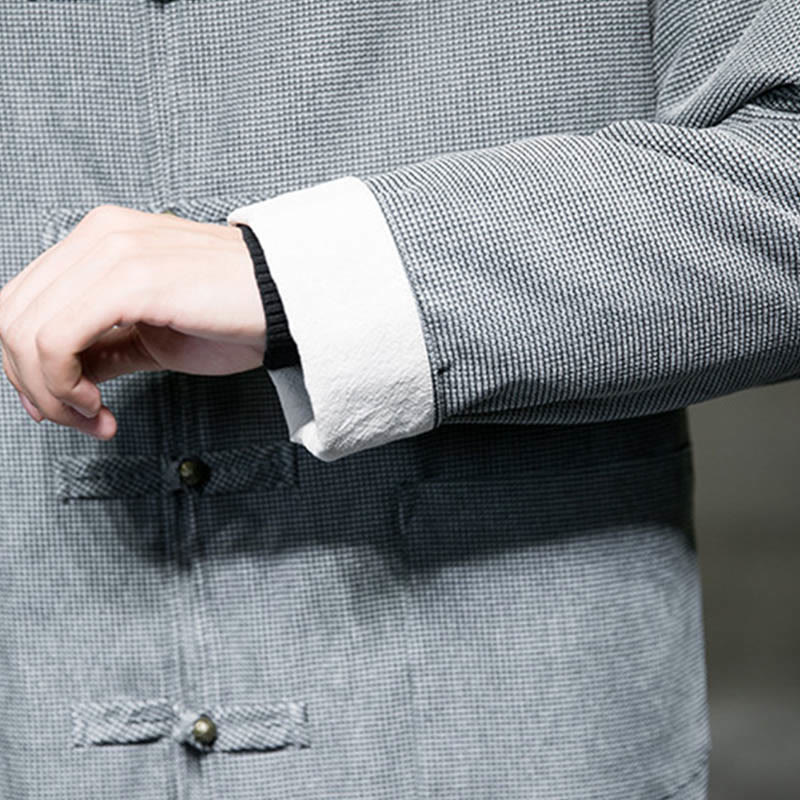 Buddha Stones Tinta Unita Rana-bottoni Cotone Uomo Giacca Camicia Abbigliamento - image 24