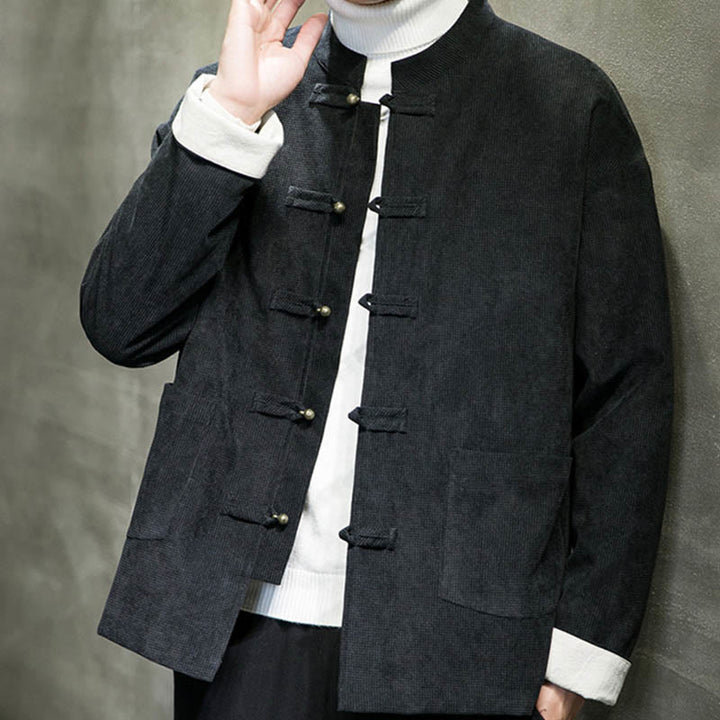 Buddha Stones Tinta Unita Rana-bottoni Cotone Uomo Giacca Camicia Abbigliamento - image 2