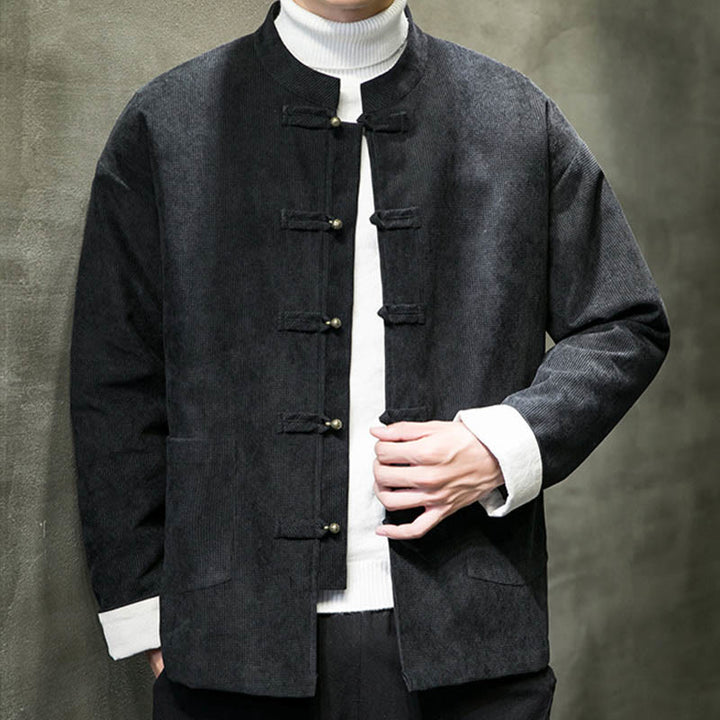 Buddha Stones Tinta Unita Rana-bottoni Cotone Uomo Giacca Camicia Abbigliamento - Nero - US/UK/AU46, EU56 (5XL) - image 0