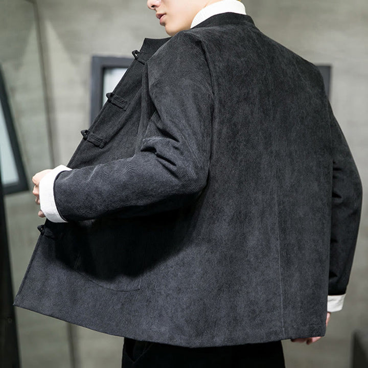 Buddha Stones Tinta Unita Rana-bottoni Cotone Uomo Giacca Camicia Abbigliamento - image 7