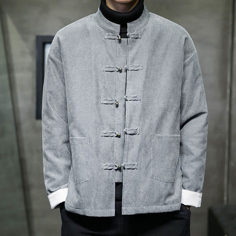 Giacca e camicia da uomo con bottoni a rana in tinta unita Buddha Stones - Grigio - US/UK/AU46, EU56 (5XL) - image 16