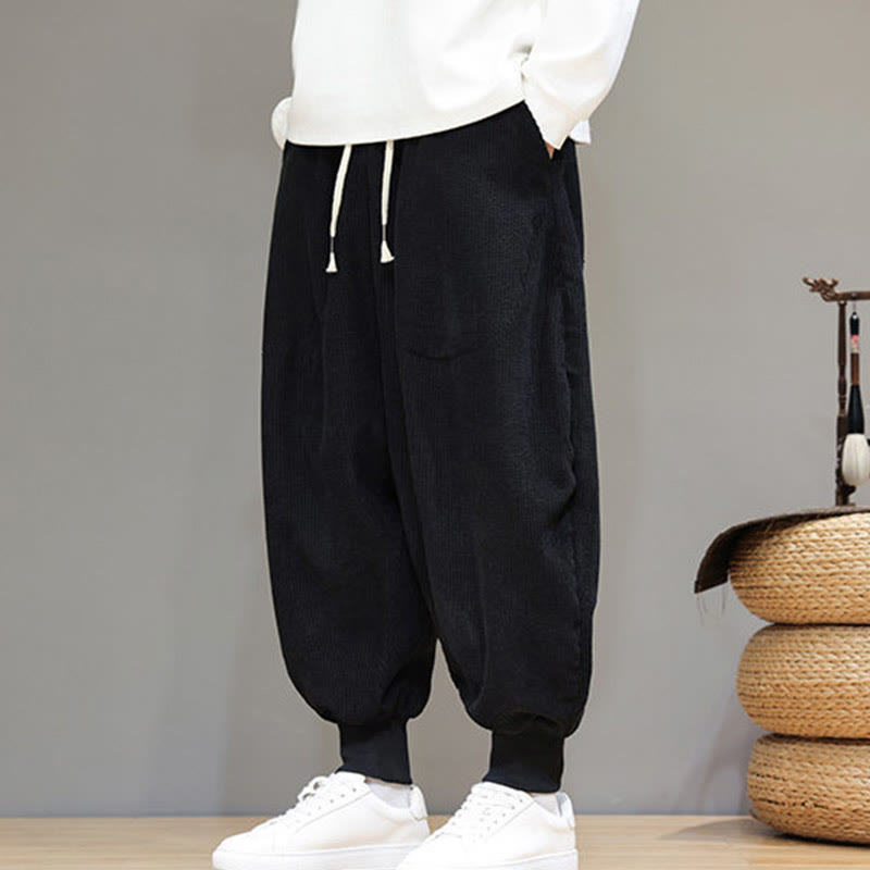Pantaloni harem da uomo in cotone casual semplice Buddha Stones con tasche - image 12
