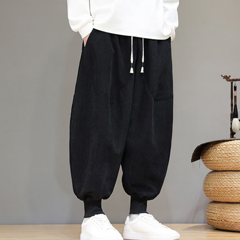 Pantaloni harem da uomo in cotone casual semplice Buddha Stones con tasche - image 14