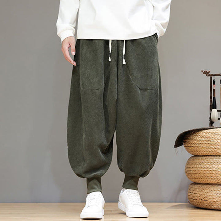 Pantaloni harem da uomo in cotone casual semplice Buddha Stones con tasche