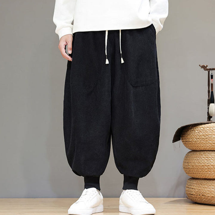 Pantaloni harem da uomo in cotone casual semplice Buddha Stones con tasche